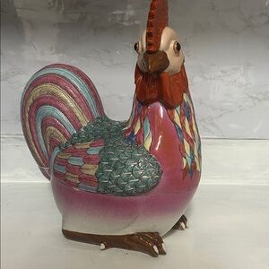 Colorful Ceramic Rooster Tureen Vintage